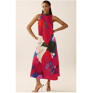 NWT Farm Rio Halter Maxi Dress Size Small Bold Red‎ Floral